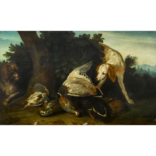 ALEXANDRE-FRANOIS DESPORTES : Jagdstillleben mit Hunden und erlegten Vgeln (DOBIASCHOFSKY AUKTIONEN AG)