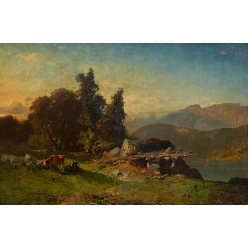 FRIEDRICH ZIMMERMANN : Weidende K�he oberhalb eines Bergsees (DOBIASCHOFSKY AUKTIONEN AG)