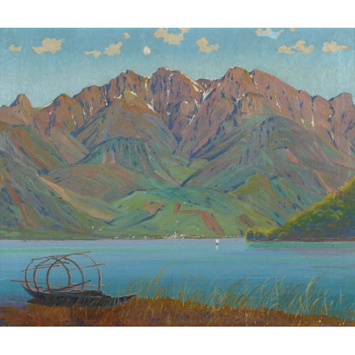 REMO PATOCCHI : Tessiner Seelandschaft mit traditionellem Boot (DOBIASCHOFSKY AUKTIONEN AG)
