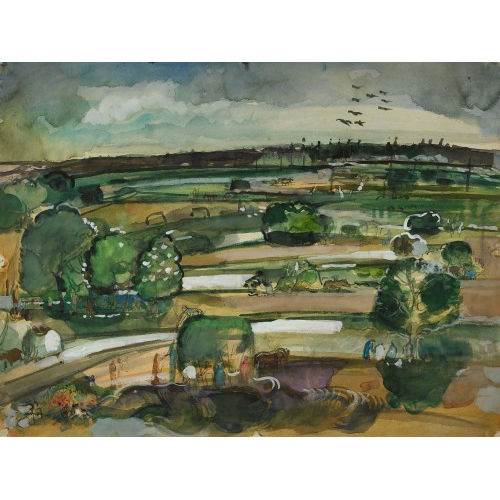 ERNST) COGHUF (EIGTL. STOCKER : Sommerliche Landschaft mit Bauern bei der Heuernte (DOBIASCHOFSKY AUKTIONEN AG)