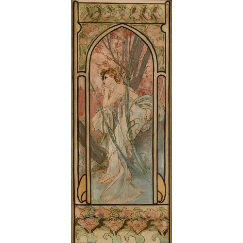 ALPHONS MUCHA : Nachdenkliche junge Dame an einem Baum (DOBIASCHOFSKY AUKTIONEN AG)