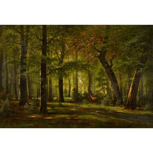JACOBUS JOHANNES VAN POORTEN : Waldlandschaft mit Hirschen (DOBIASCHOFSKY AUKTIONEN AG)