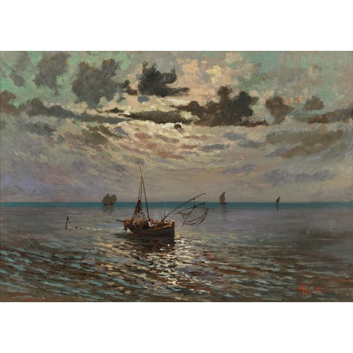 KARL KAUFMANN : Fischerboot im Mondlicht (DOBIASCHOFSKY AUKTIONEN AG)