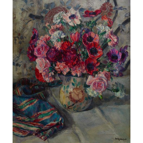 HENRI MARCEL ROBERT : Bouquet de fleurs avec roses et anmones (DOBIASCHOFSKY AUKTIONEN AG)