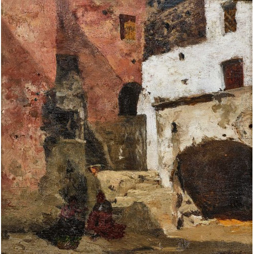 GIOVANNI GIACOMETTI : 'Neapel (sonnenbeschienener Hof mit Personenstaffage)' (DOBIASCHOFSKY AUKTIONEN AG)