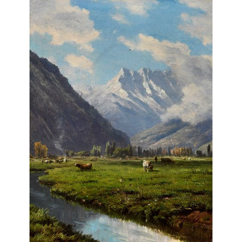 ALFRED CHAVANNES : Weidende K�he mit Blick auf die Dents-du-Midi (DOBIASCHOFSKY AUKTIONEN AG)
