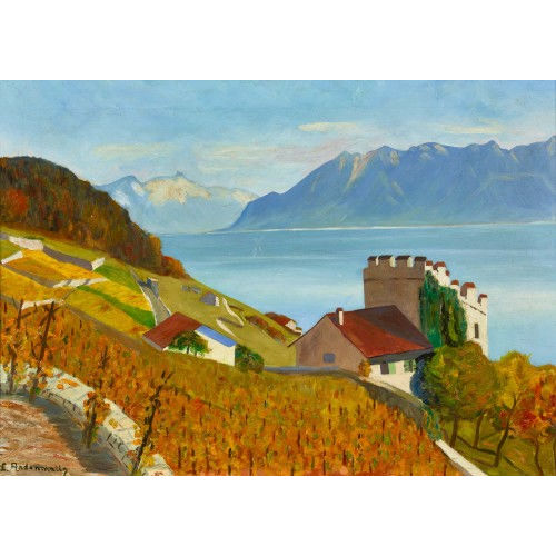 LEO ANDENMATTEN : Le Lavaux avec la Tour de Marsens (DOBIASCHOFSKY AUKTIONEN AG)