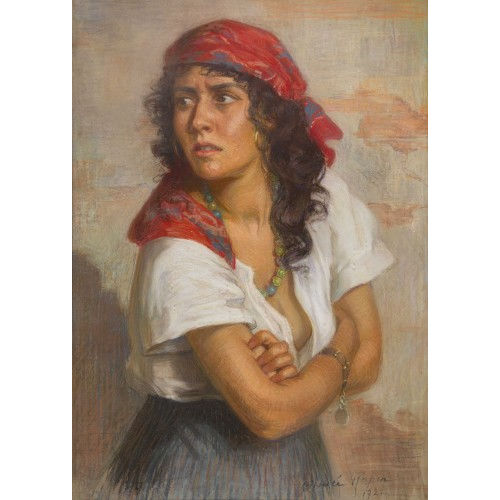 AIM�E RAPIN : Portrait d'une femme au foulard rouge (DOBIASCHOFSKY AUKTIONEN AG)