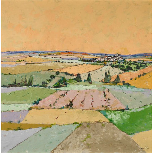 BODO STAUFFER : Sommerliche Feldlandschaft mit Dorf (DOBIASCHOFSKY AUKTIONEN AG)