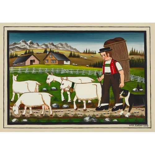 WILLI KELLER : Appenzeller mit R�ckentragkorb, Ziegen und Hund (DOBIASCHOFSKY AUKTIONEN AG)