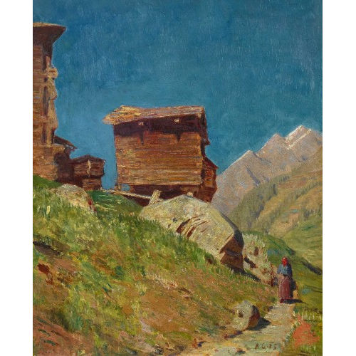 ALBERT HENRY JOHN GOS : 'Mazots dans la valle de Zermatt' (DOBIASCHOFSKY AUKTIONEN AG)
