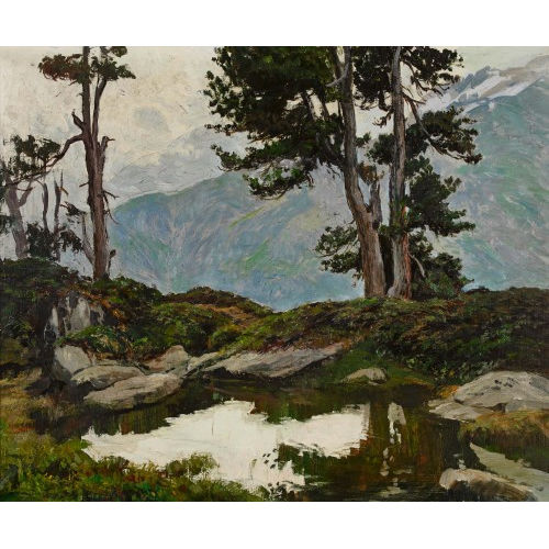 HENRI �DOUARD HUGUENIN-VIRCHAUX : Berglandschaft mit kleinem See (DOBIASCHOFSKY AUKTIONEN AG)