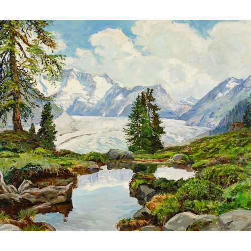 HENRI DOUARD HUGUENIN-VIRCHAUX : Blick auf den Aletschgletscher (DOBIASCHOFSKY AUKTIONEN AG)