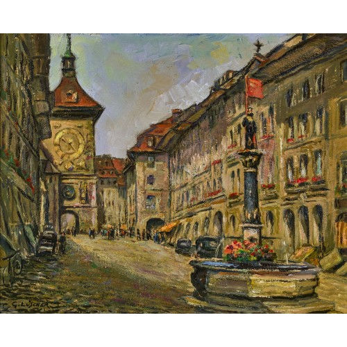 GOTTFRIED L�SCHER : Blick von der Kramgasse gegen den Zytgloggeturm (DOBIASCHOFSKY AUKTIONEN AG)