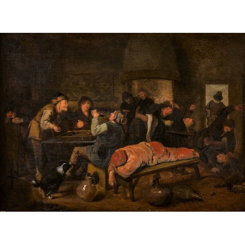 JAN MIENSE MOLENAER : Wirtshausstube mit spielenden und raufenden Bauern (DOBIASCHOFSKY AUKTIONEN AG)