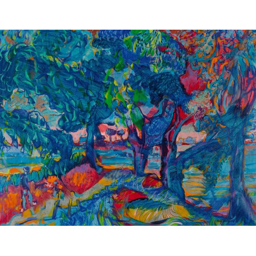 ROLF D�RIG : Bunte Landschaft mit Mann und Hund (DOBIASCHOFSKY AUKTIONEN AG)