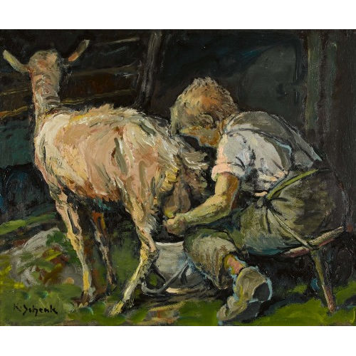 KARL SCHENK : Knabe beim Ziegenmelken (DOBIASCHOFSKY AUKTIONEN AG)