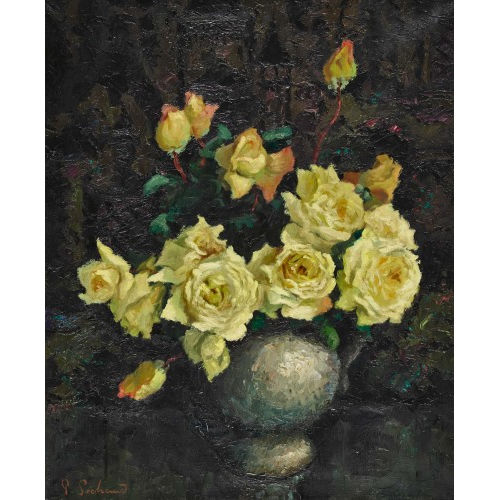 PAUL S�CHAUD : Gelbe Rosen in kugelbauchiger Vase (DOBIASCHOFSKY AUKTIONEN AG)