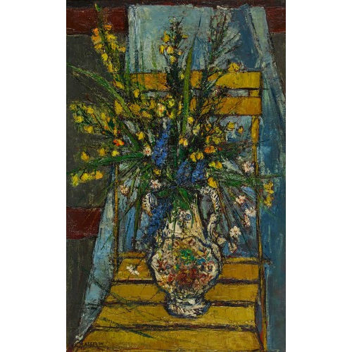 MAURICE ASSELIN : Stillleben mit Blumenstrauss auf einem Gartenstuhl (DOBIASCHOFSKY AUKTIONEN AG)