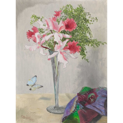 ERNST KREIDOLF : Stillleben mit Orchideen und Schmetterling (DOBIASCHOFSKY AUKTIONEN AG)