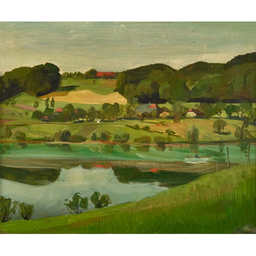 ROBERT BAUMBERGER : H�gelige Landschaft mit Fluss (DOBIASCHOFSKY AUKTIONEN AG)