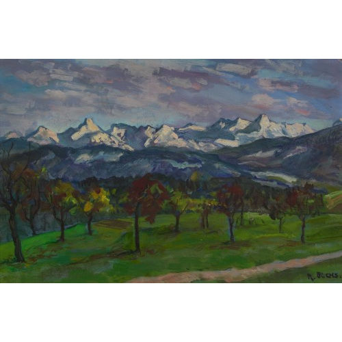 RAYMOND BUCHS : Obstb�ume vor Berner Alpenkulisse (DOBIASCHOFSKY AUKTIONEN AG)
