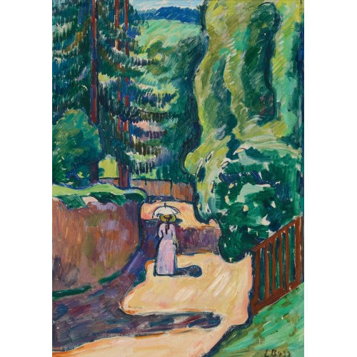 EDUARD BOSS : Dame mit Sonnenschirm im Park (DOBIASCHOFSKY AUKTIONEN AG)