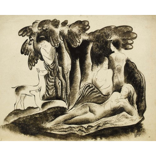 B�LA K�D�R : Waldst�ck mit Frauenakten und Rehen (DOBIASCHOFSKY AUKTIONEN AG)