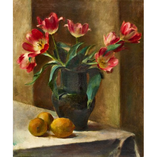 MARTIN LAUTERBURG : Stillleben mit Tulpen und Zitronen (DOBIASCHOFSKY AUKTIONEN AG)