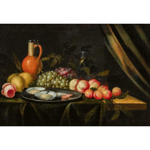 PSEUDO-SIMONS : Stillleben mit Fr�chten, Krug, Rose und Austern (DOBIASCHOFSKY AUKTIONEN AG)