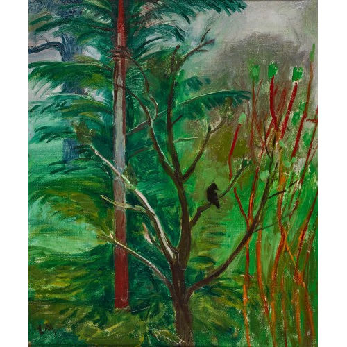 ERNST MORGENTHALER : Waldst�ck mit Vogel auf einem Ast (DOBIASCHOFSKY AUKTIONEN AG)