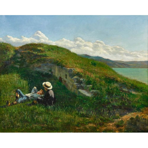 CHARLES FRAN�OIS VUILLERMET : Sommerliche Uferlandschaft mit zwei Knaben (DOBIASCHOFSKY AUKTIONEN AG)