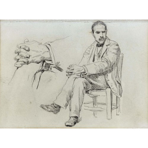 ALBERT ANKER : Studie zu einem sitzenden Herrn und seinen H�nden (DOBIASCHOFSKY AUKTIONEN AG)
