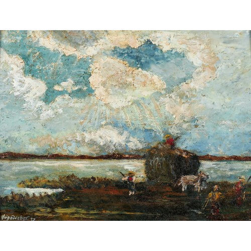 HUGO WEBER : Bauern bei der Heuernte (DOBIASCHOFSKY AUKTIONEN AG)