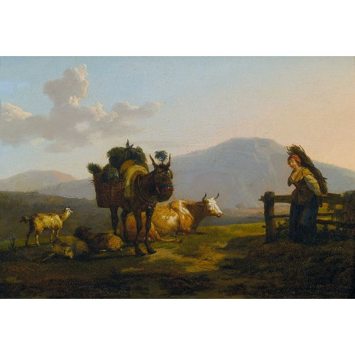 JEAN-FRAN�OIS-ANDR� DUVAL : Idyllische Landschaft mit Reisigsammlerin und Vieh (DOBIASCHOFSKY AUKTIONEN AG)
