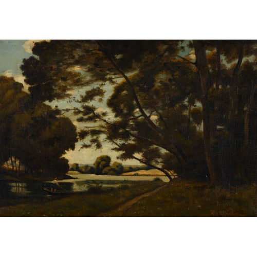 HENRI-JOSEPH HARPIGNIES : Flusslandschaft mit Boot (DOBIASCHOFSKY AUKTIONEN AG)