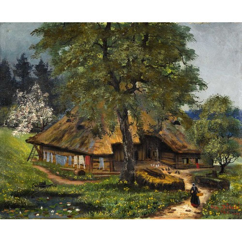 JOHANN OTHMAR D�BELI : Aargauer Strohdachhaus mit B�uerin (DOBIASCHOFSKY AUKTIONEN AG)
