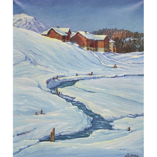 AUGUST WEBER : Verschneite Bachlandschaft mit Bauernh�usern (DOBIASCHOFSKY AUKTIONEN AG)