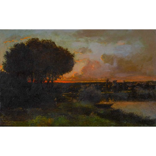 THODORE ROUSSEAU : Landschaft im Abendrot (DOBIASCHOFSKY AUKTIONEN AG)