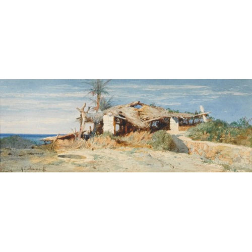 ALEXANDRE CALAME : Strandpartie bei Bordighera mit H�tte (DOBIASCHOFSKY AUKTIONEN AG)