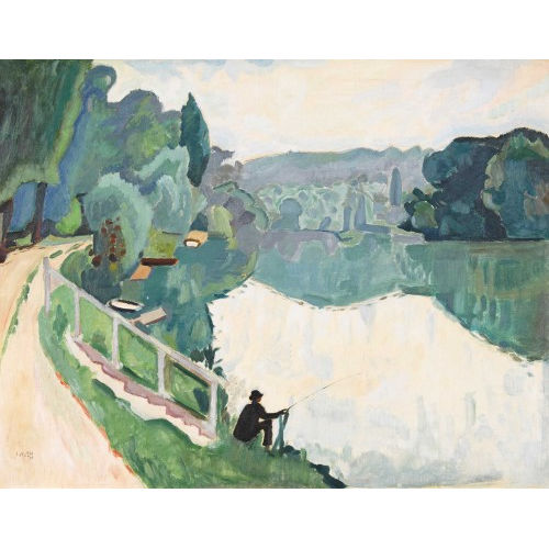 CHARLES MENGE : Sommerliches Flussufer mit Angler (DOBIASCHOFSKY AUKTIONEN AG)