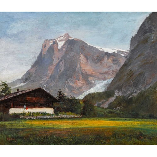 ALFRED-HENRI BERTHOUD : Grindelwald mit dem Wetterhorn (DOBIASCHOFSKY AUKTIONEN AG)