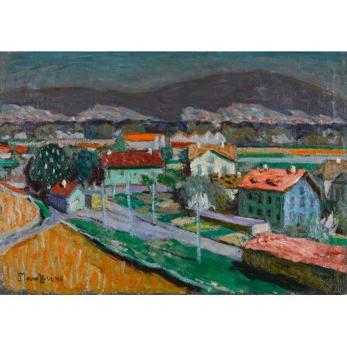 FRED STAUFFER : Sommerliche Landschaft mit H�usern (DOBIASCHOFSKY AUKTIONEN AG)
