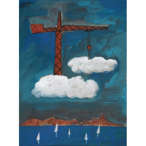TED (EIGTL. SCHAAP SCAPA : Seelandschaft mit Kran in den Wolken (DOBIASCHOFSKY AUKTIONEN AG)