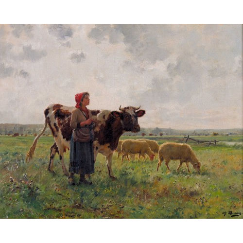 ADOLPHE CHARLES MARAIS : 'Jeune berg�re tricotant' (DOBIASCHOFSKY AUKTIONEN AG)