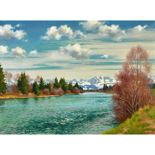 MARCUS JACOBI : Aarelandschaft mit Berner Alpen (DOBIASCHOFSKY AUKTIONEN AG)
