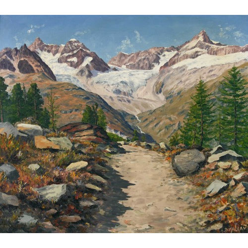 ALBERT DUPLAIN : Sommerliche Sicht auf Obergabelhorn und Zinalrothorn (DOBIASCHOFSKY AUKTIONEN AG)