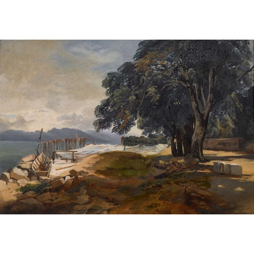 CHARLES LOUIS GUIGON : Seeuferlandschaft mit Fischernetzen (DOBIASCHOFSKY AUKTIONEN AG)