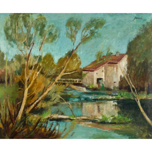 JEANNE) JANEB� (EIGTL. BARRAUD-PELLET : Flusslandschaft mit alter Wasserm�hle (DOBIASCHOFSKY AUKTIONEN AG)