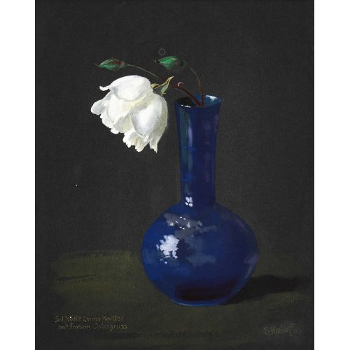 ERNST KREIDOLF : Weisse Rose in blauer Vase (DOBIASCHOFSKY AUKTIONEN AG)